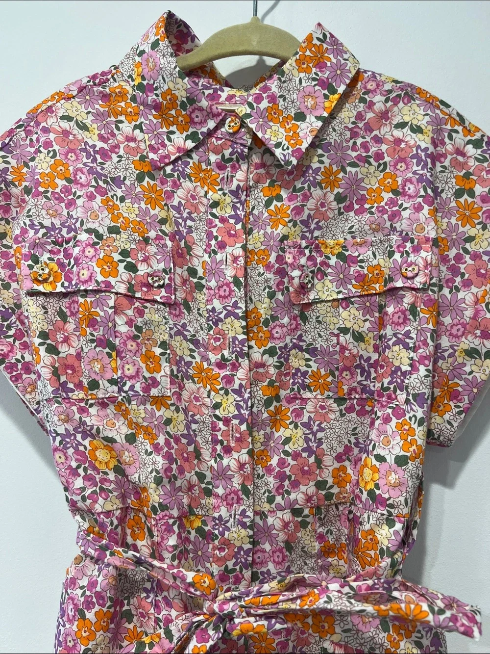 Floral Pink & Orange Belted romper for Kids